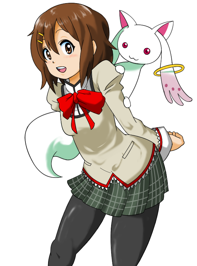 brown_eyes, brown_hair, cosplay, crossover, hirasawa_yui, k-on!, kyubey, kyuubee