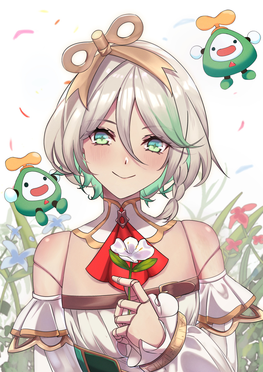 1girl, absurdres, ascot, bare_shoulders, braid, cecilia_immergreen, cecilia_immergreen_(1st_costume), closed_mouth