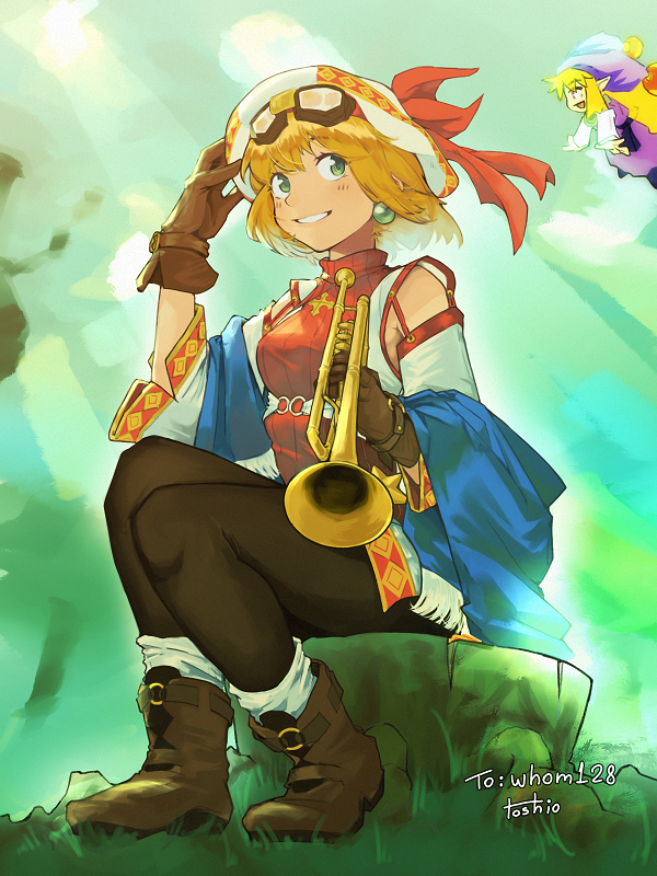 artist_name, blonde_hair, brown_gloves, commentary, cornet_espoir, earrings, english_commentary, gloves