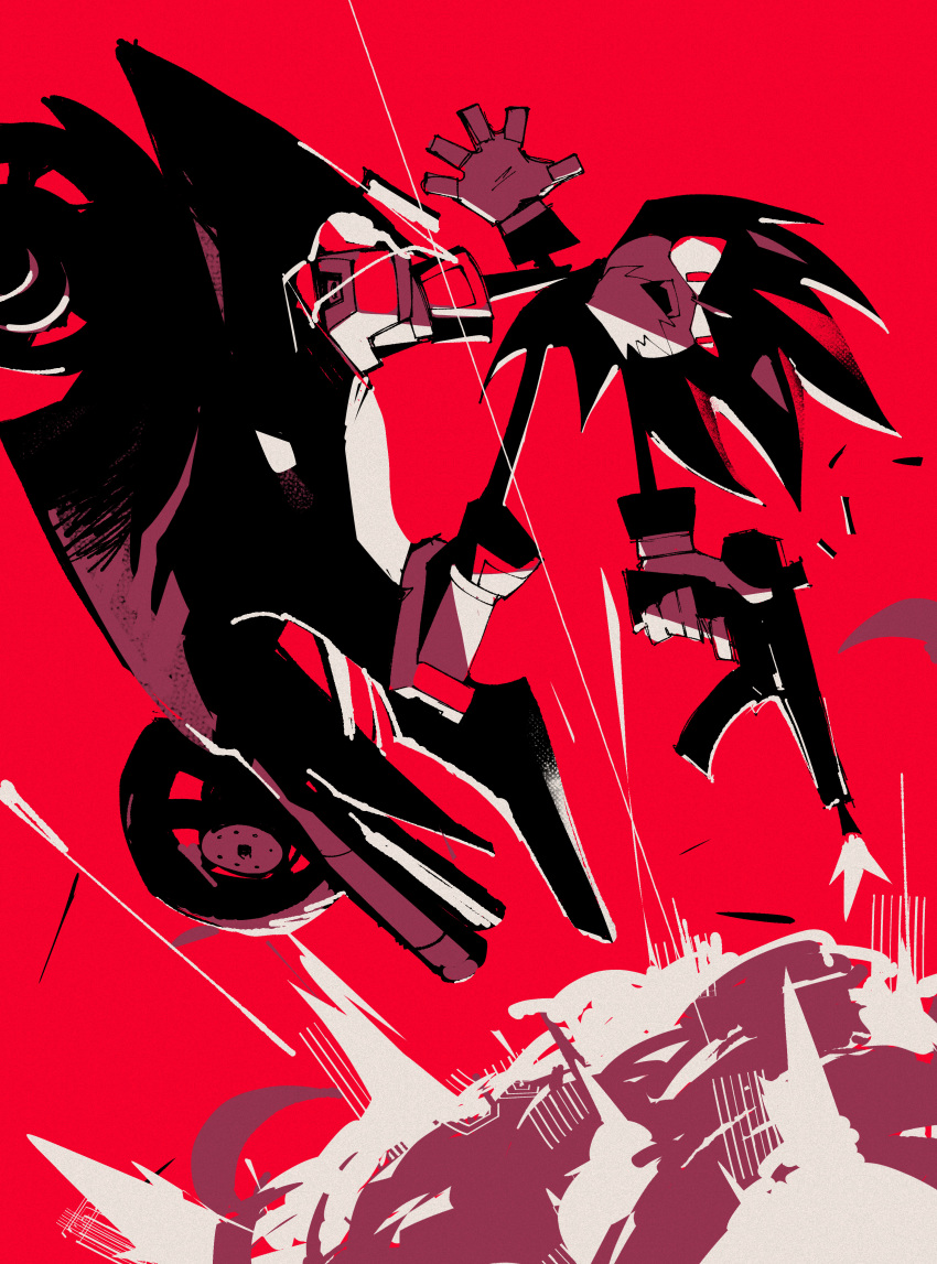 1boy, 4th_chaos_emerald, absurdres, casing_ejection, explosion, firing, furry, furry_male