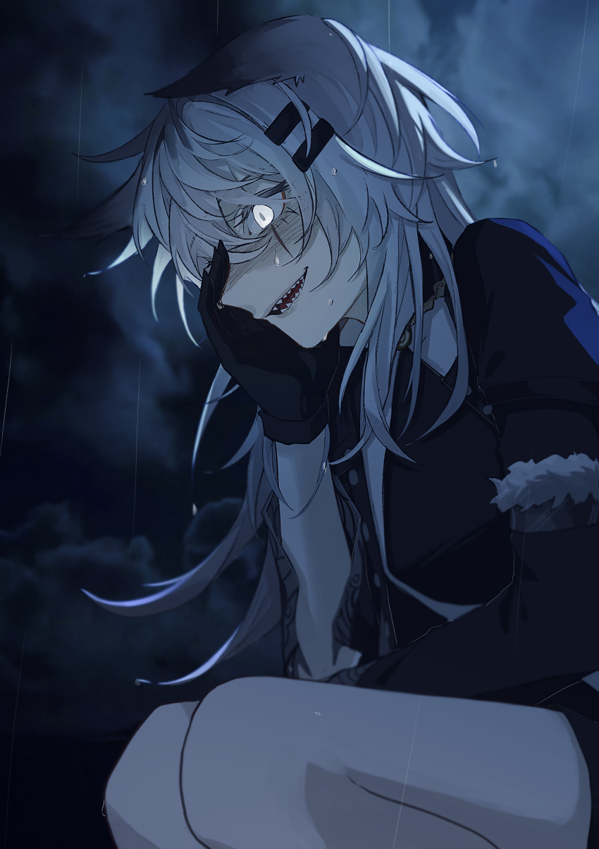 1girl, absurdres, animal_ear_fluff, animal_ears, arknights, black_gloves, black_jacket, clouds