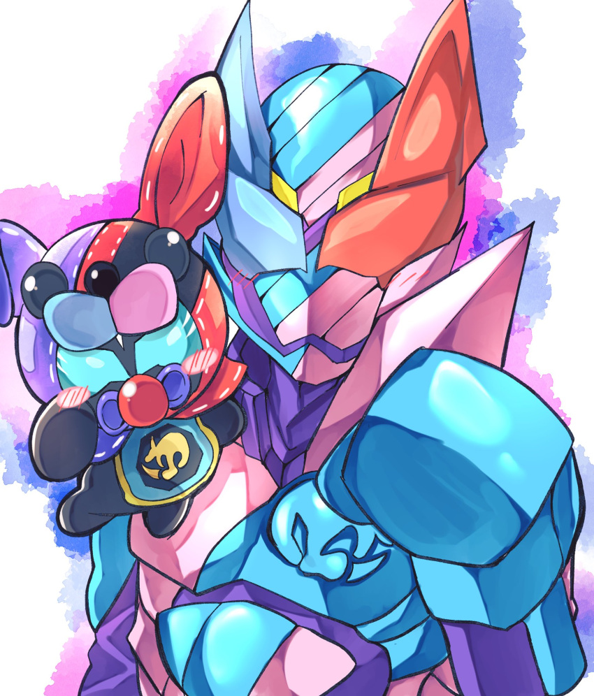 2boys, animal_hood, armor, black_armor, blue_armor, blue_eyes, blue_gloves, bodysuit