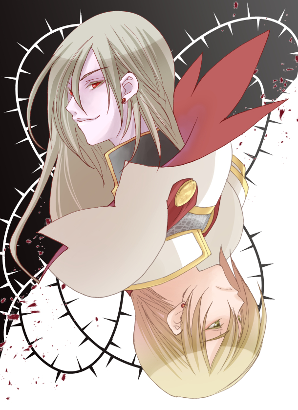 1boy, armor, blonde_hair, cape, colored_eyelashes, colored_skin, commentary_request, dark_persona