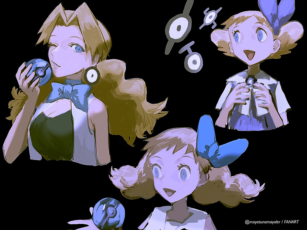1girl, :d, black_background, blonde_hair, blue_bow, blue_bowtie, blue_eyes, bow