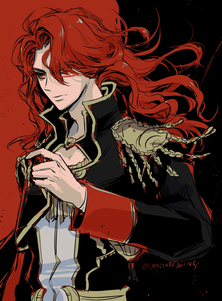 1boy, absurdres, arvis_(fire_emblem), black_background, black_jacket, closed_mouth, commentary_request, fire_emblem