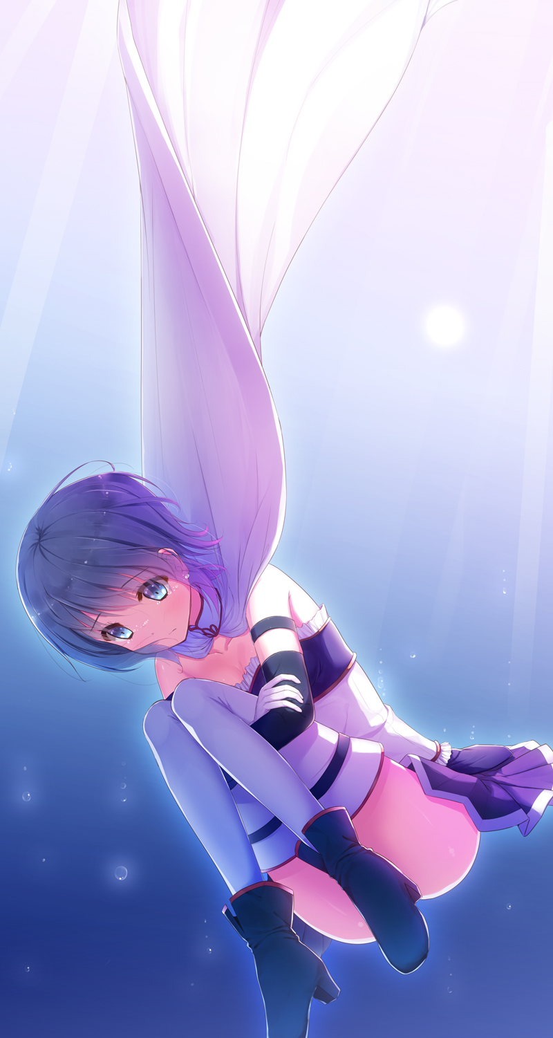 blue_hair, cape, gloves, highres, leg_hug, magical_girl, mahou_shoujo_madoka_magica, miki_sayaka