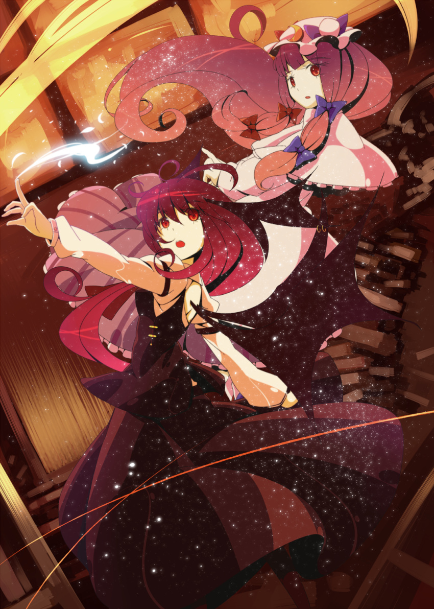 :o, bat_wings, book, crescent, hat, head_wings, highres, koakuma