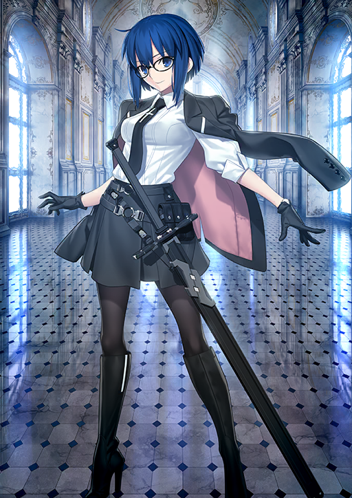 1girl, ahoge, belt, black-framed_eyewear, black_boots, black_gloves, black_jacket, black_necktie