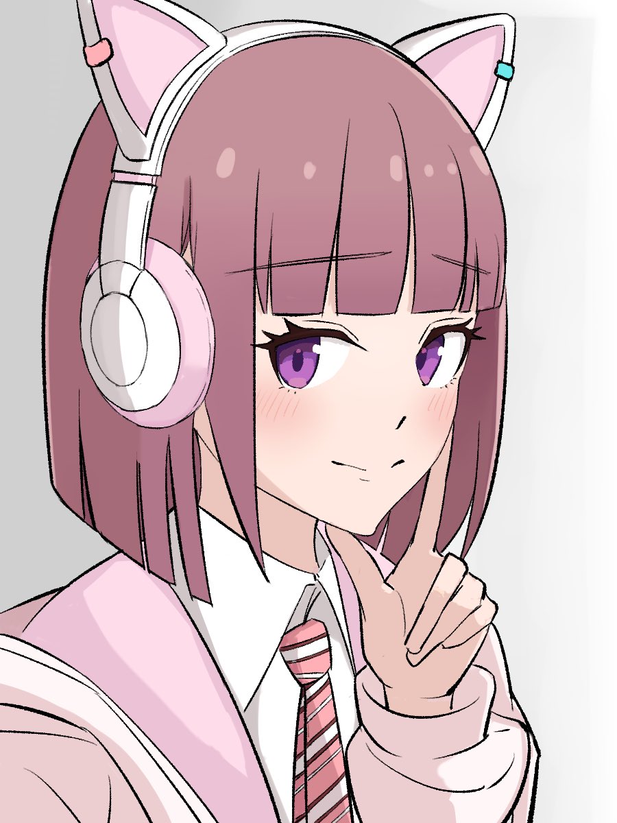 1girl, animal_ear_headphones, animal_ears, blunt_bangs, blunt_ends, blush, bob_cut, cat_ear_headphones