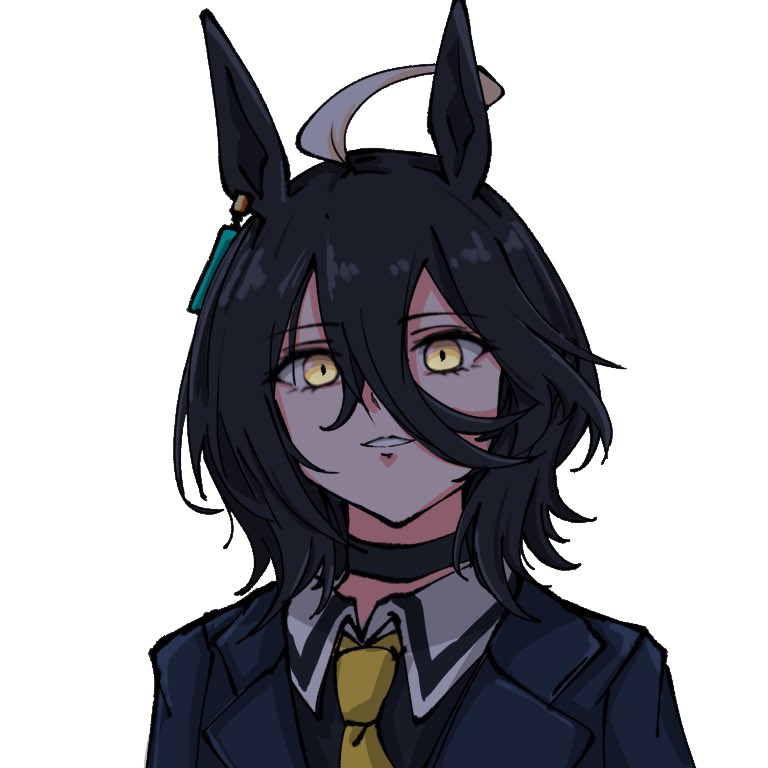 1girl, ahoge, alternate_hair_length, alternate_hairstyle, animal_ears, black_coat, black_hair, black_shirt
