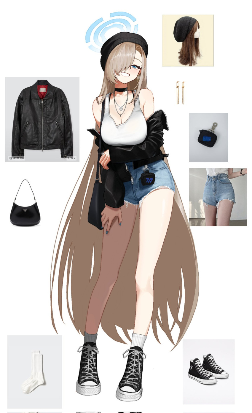 anyak05, asuna_(blue_archive), bag, beanie, black_jacket, black_shoes, blonde_hair, blue_archive