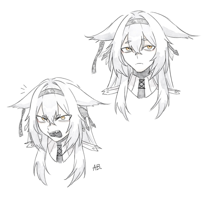 1girl, animal_ears, annoyed, biscuitaart, black_hairband, callsign:_cedar, closed_mouth, cropped_shoulders