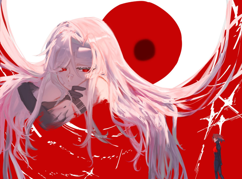 2girls, android, ariane_yeong, black_hair, blood, cyberpunk, elster_(signalis), highres