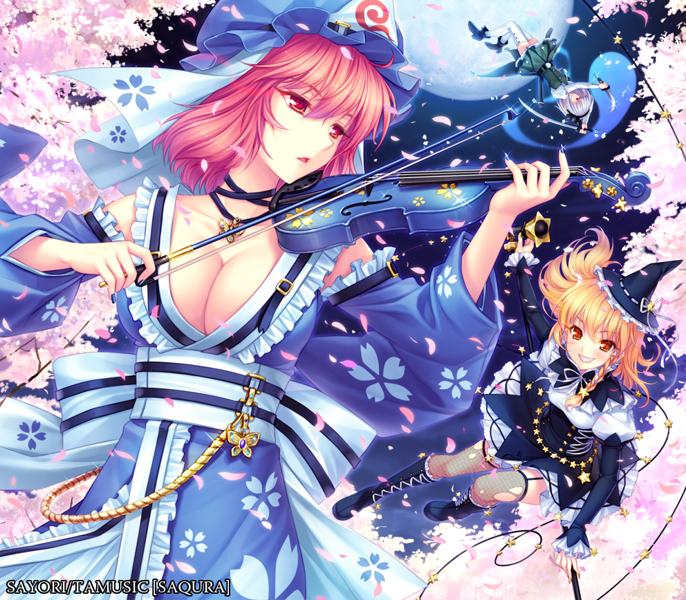 adapted_costume, alternate_costume, bad_id, blonde_hair, bow_(instrument), braid, breasts, broom