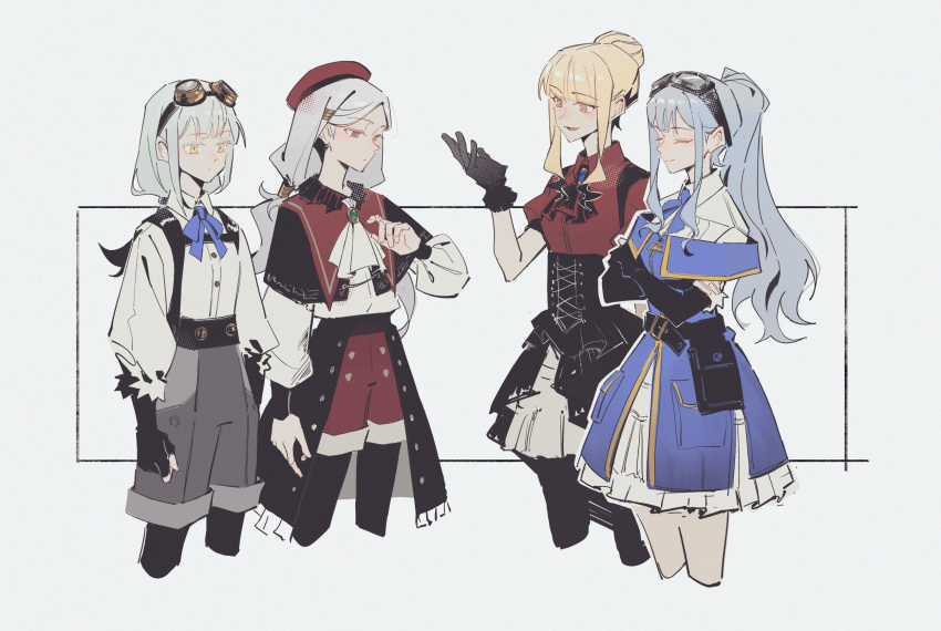 4girls, arm_at_side, arms_at_sides, ascot, asymmetrical_sidelocks, aviator_goggles, bang_dream!, bang_dream!_it's_mygo!!!!!