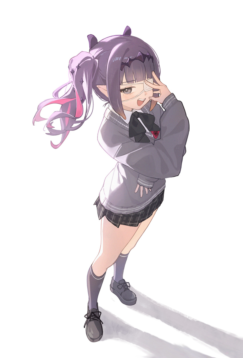 1girl, :d, absurdres, black_neckerchief, black_shoes, black_skirt, black_socks, cardigan