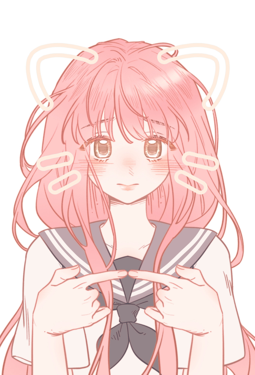 1girl, animal_ears, bare_arms, black_neckerchief, brown_eyes, cat_ears, closed_mouth, collarbone