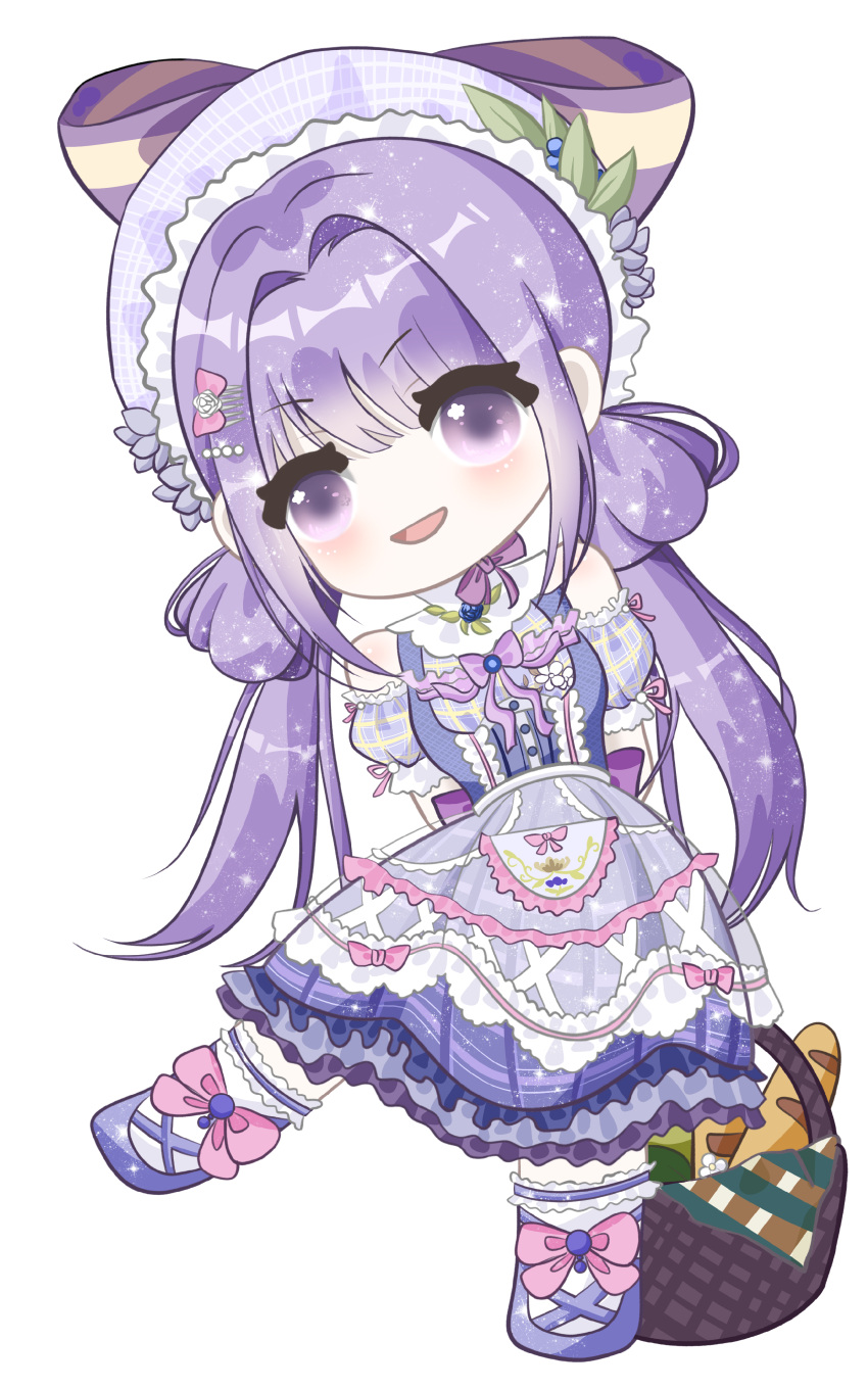 1girl, absurdres, back_bow, bare_shoulders, basket, blunt_bangs, bow, bowtie