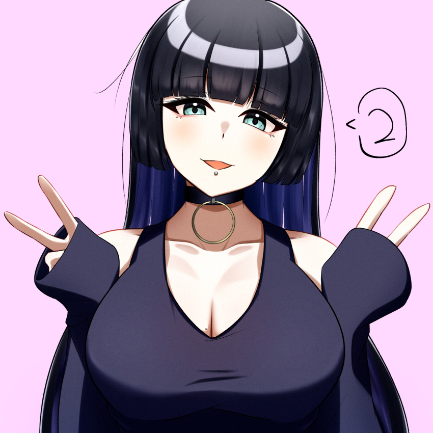 1girl, :d, aqua_eyes, bigthirteen0301, black_choker, black_hair, blunt_bangs, blush