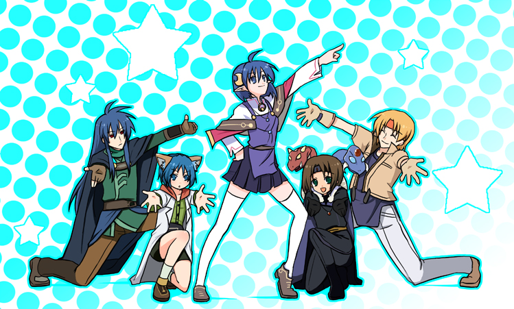 4boys, ashton_anchors, blonde_hair, blue_hair, brown_hair, claude_kenni, dias_flac, dragon, hare_hare_yukai, labcoat, leon_geeste, male, multiple_boys, parody, rena_lanford, star_ocean, star_ocean_the_second_story
