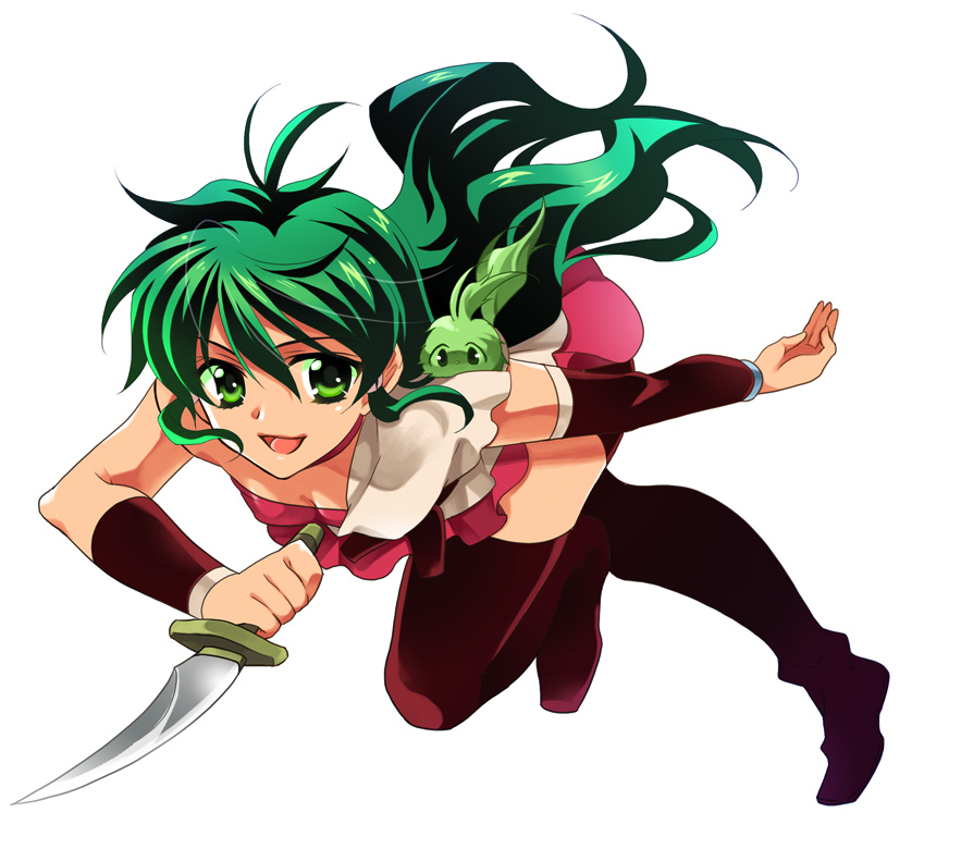 choker, creature, dagger, deltora_quest, green_eyes, green_hair, jasmine_(deltora_quest), long_hair