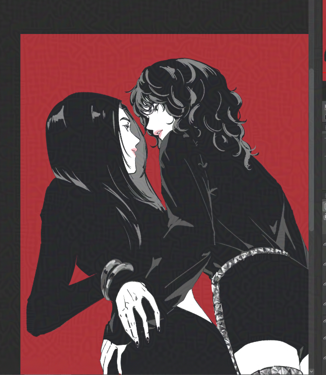 2girls, art_program_in_frame, black_hair, black_shirt, bracelet, hand_on_another's_hip, hoj_duck, irene_(red_velvet)