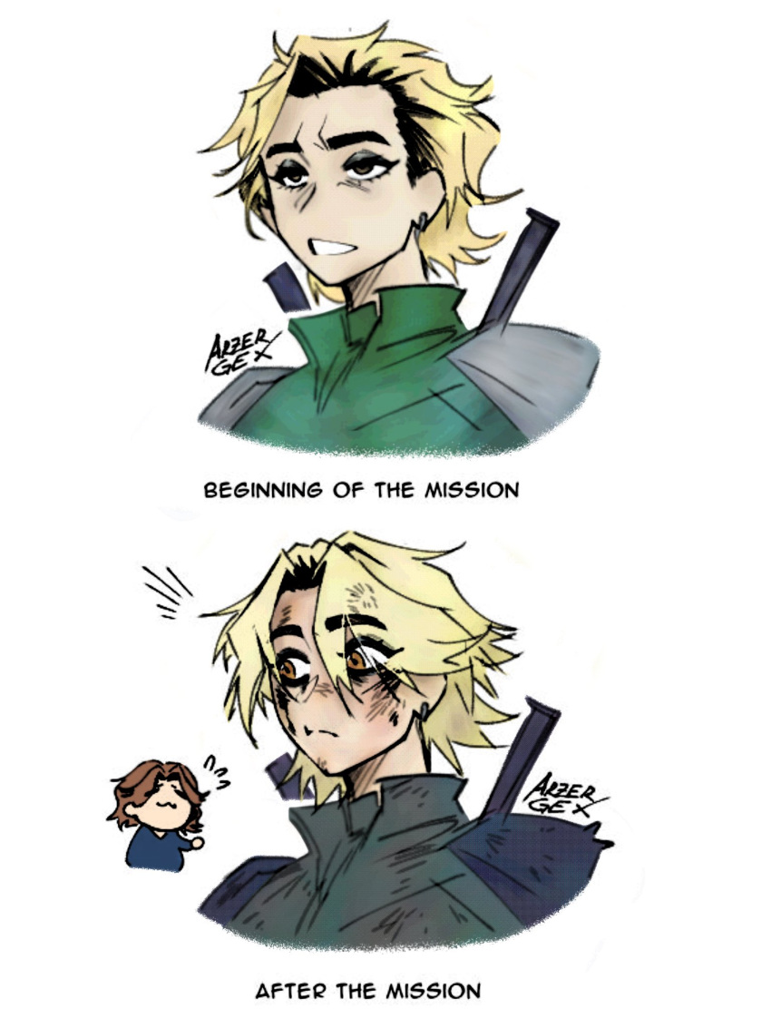 1boy, 1girl, blonde_hair, bobanon, brown_hair, ceezee_2845, closed_mouth, highres