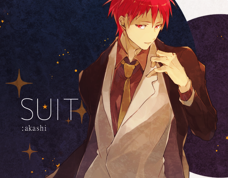 1boy, akashi_seijuurou, alternate_costume, arm_up, black_jacket, black_shirt, character_name, closed_mouth