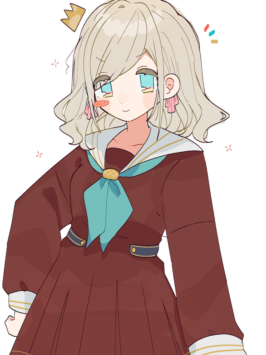 >:), 1girl, aqua_neckerchief, blue_eyes, blush_stickers, breasts, ceras_yanagida_lilienfeld, closed_mouth