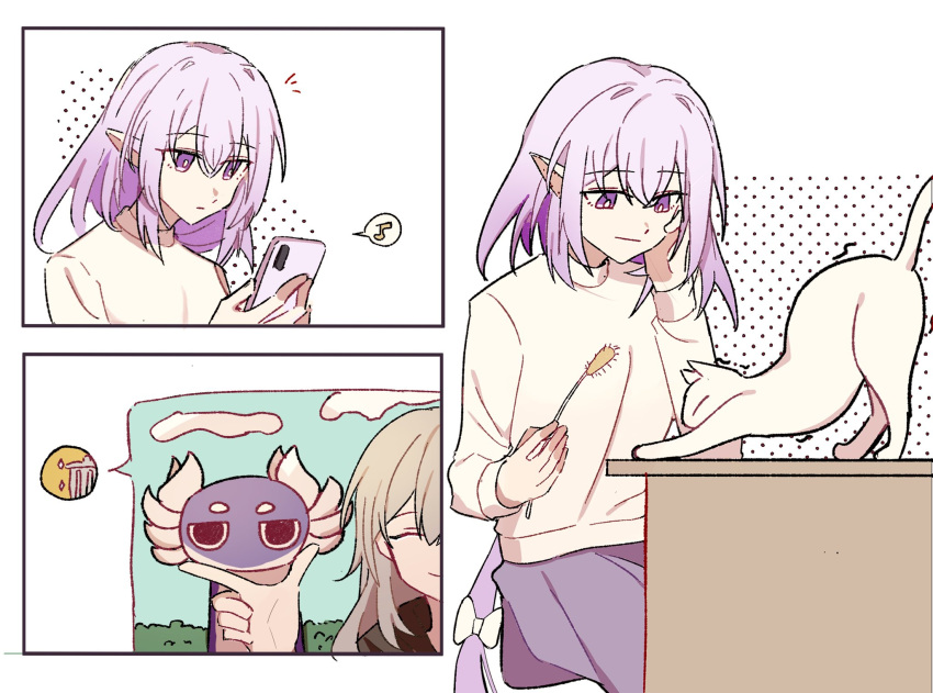 2girls, beibc_eee, castorice_(honkai:_star_rail), cat, closed_eyes, dromas_(honkai:_star_rail), grey_hair, highres