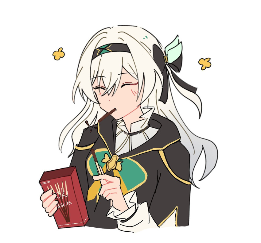1girl, beibc_eee, blush, bow, firefly_(honkai:_star_rail), food, hair_bow, headband