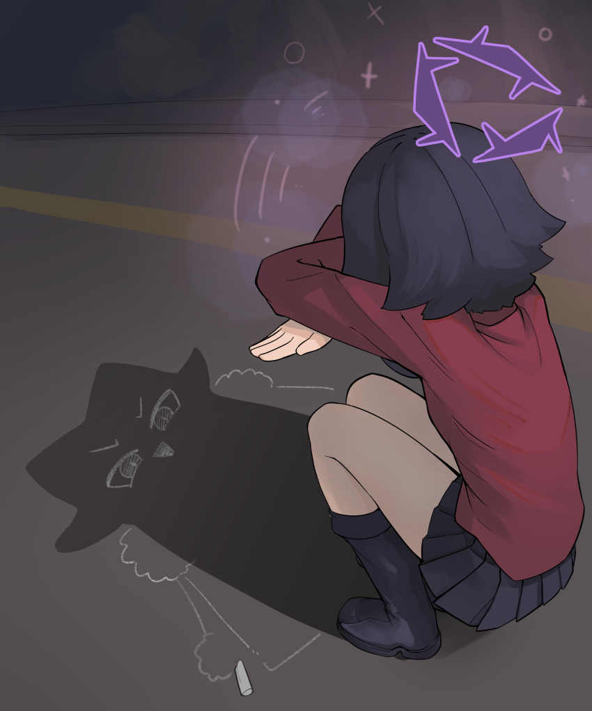 1girl, absurdres, black_boots, black_skirt, blue_archive, boots, cat_shadow_puppet, crossed_arms