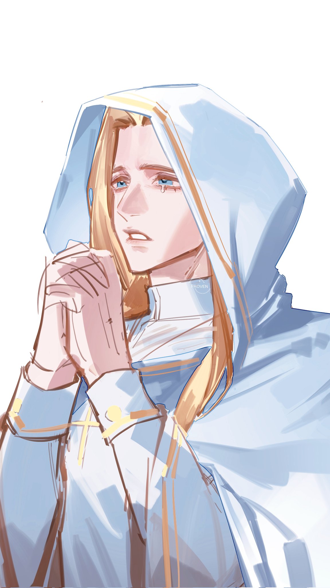 1boy, blonde_hair, blue_eyes, crying, crying_with_eyes_open, degrees_of_lewdity, froventale, highres