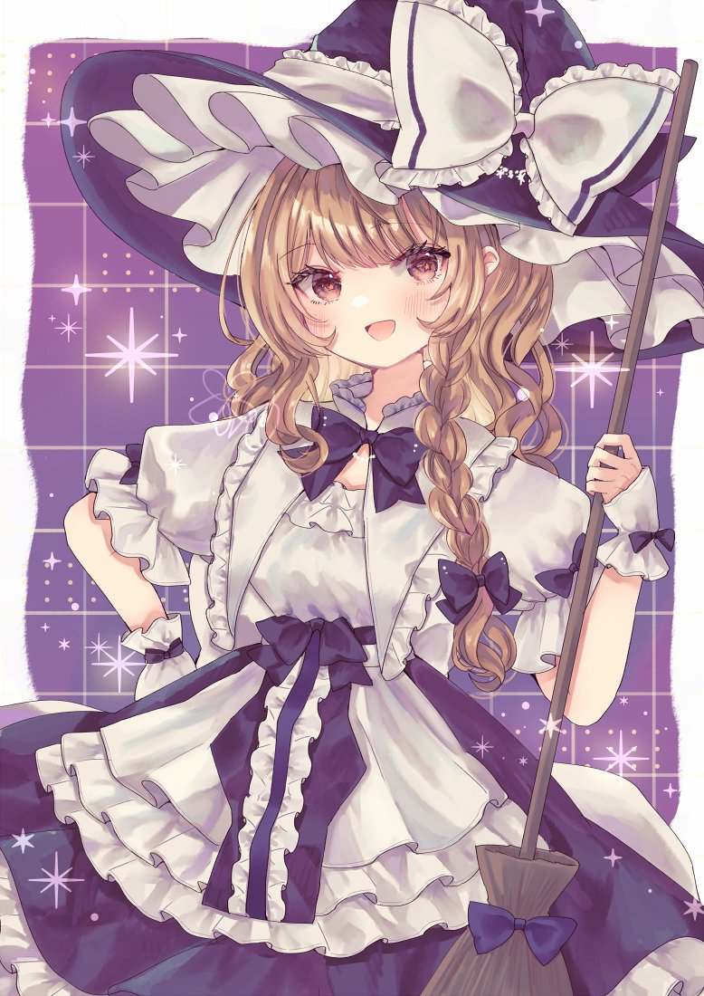 1girl, :d, apron, asterisk_(symbol), back_bow, blonde_hair, blush, bow