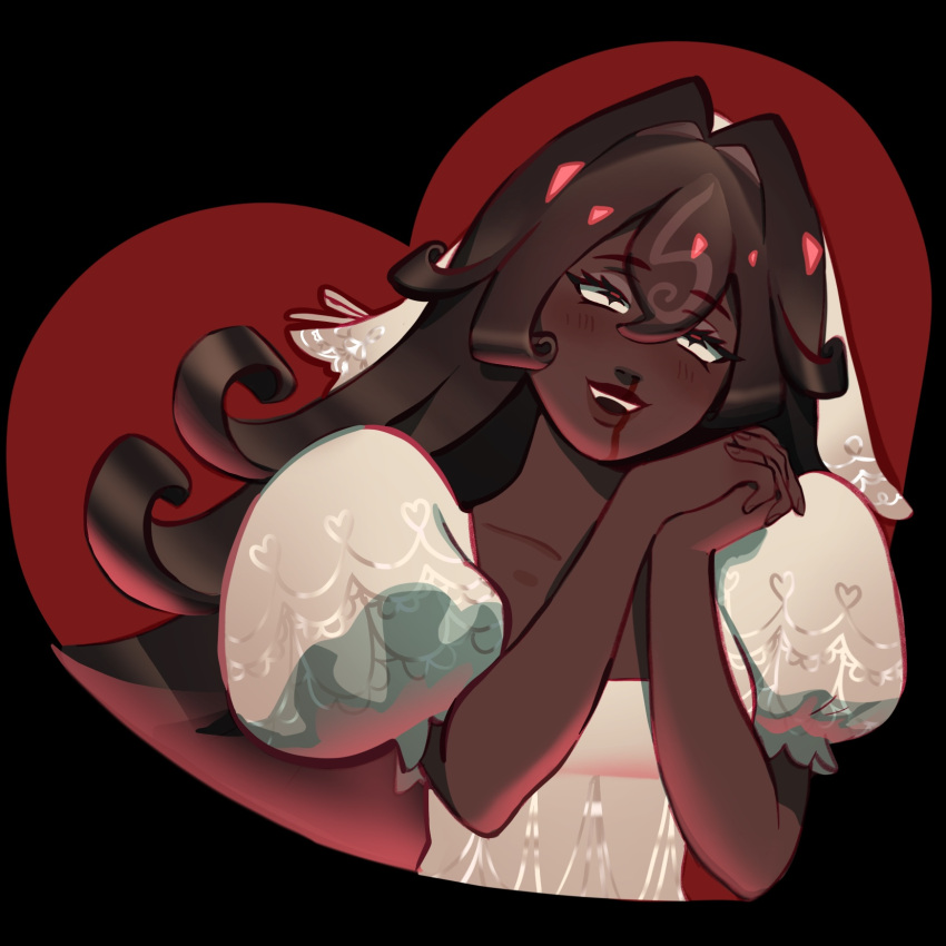 1girl, black_forest_cookie, bridal_veil, brown_hair, cookie_run, cookie_run:_kingdom, cross-shaped_pupils, dark-skinned_female