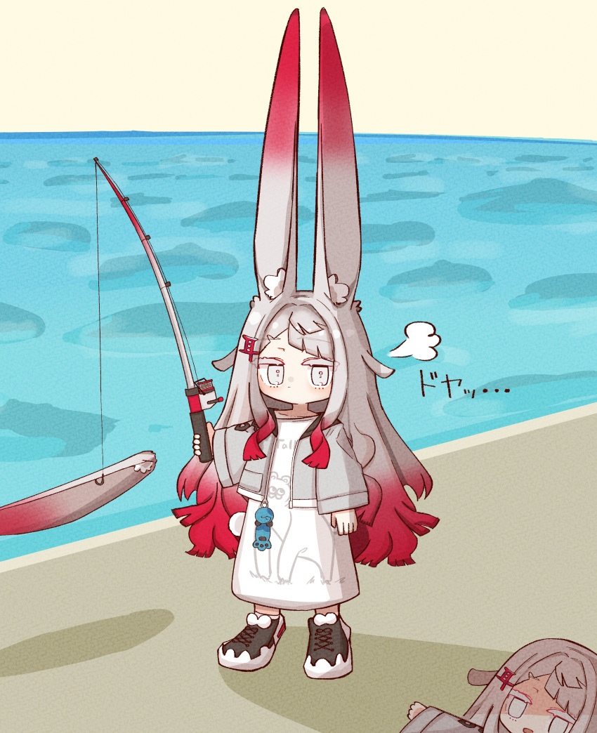 1girl, absurdres, animal_ear_fluff, animal_ears, black_shoes, chibi, closed_mouth, day