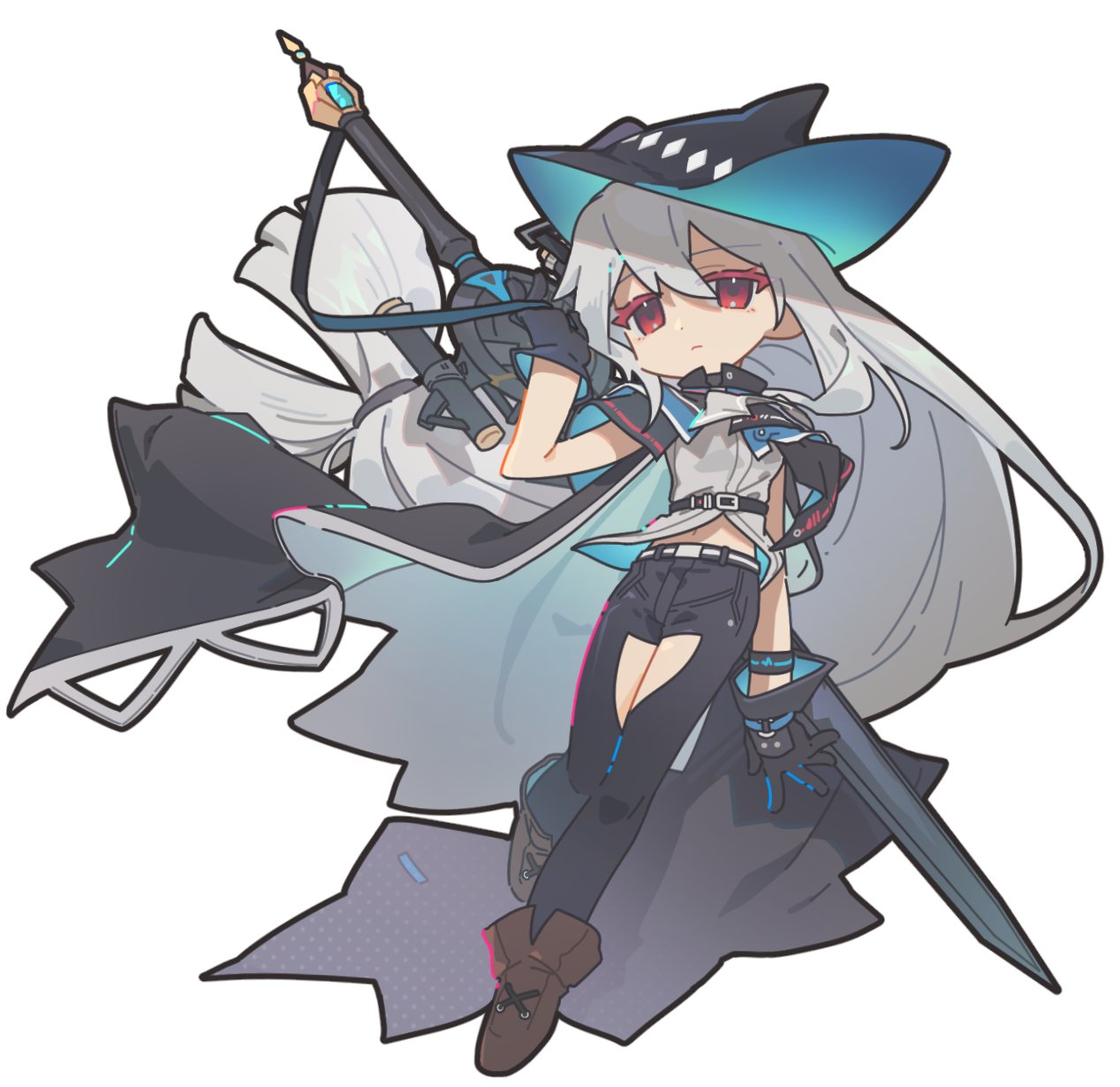 1girl, arknights, belt, black_belt, black_gloves, black_pants, closed_mouth, full_body