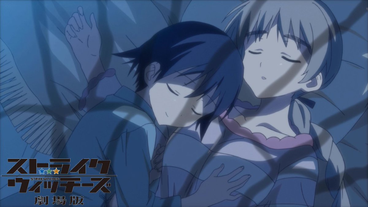 2girls, bed, braid, breasts, brown_hair, closed_eyes, collarbone, grabbing_another's_breast