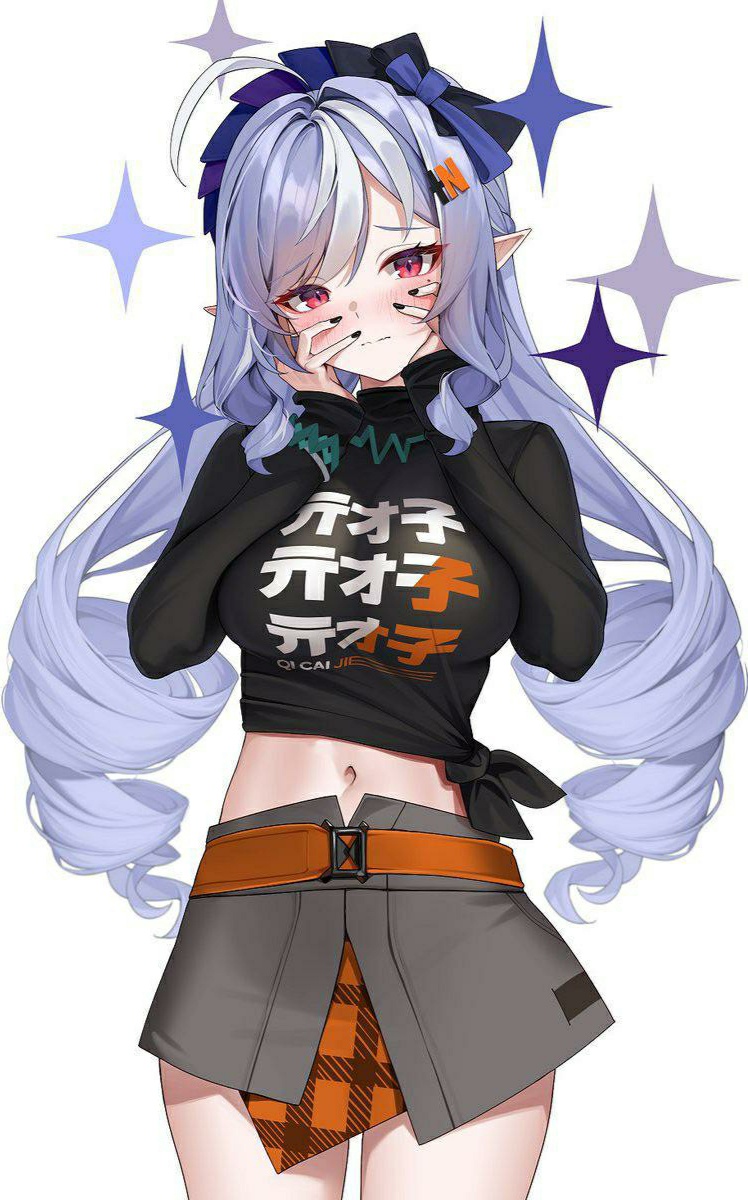 1girl, belle_(zenless_zone_zero)_(cosplay), costume_switch, long_hair, pointy_ears, smile, vivian_(zenless_zone_zero), zenless_zone_zero