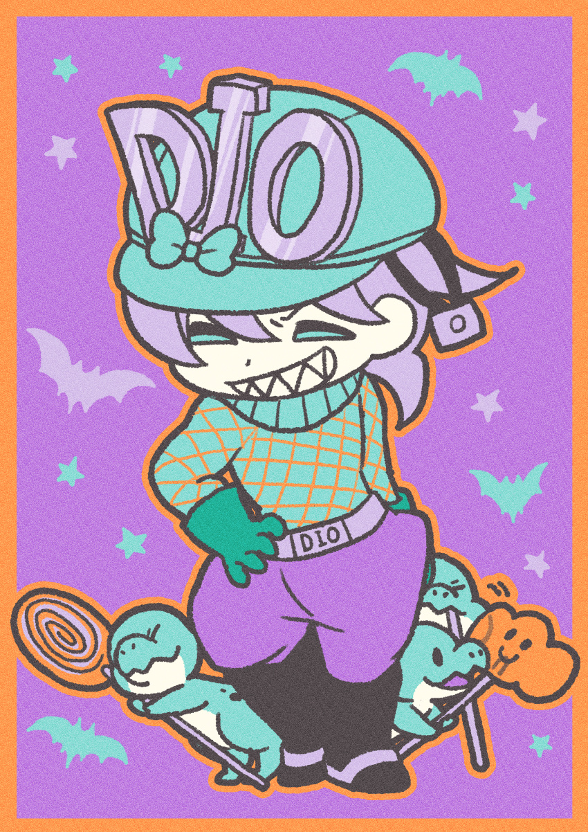 1boy, absurdres, aqua_bow, aqua_eyes, aqua_helmet, argyle_clothes, argyle_sweater, bat_(animal)