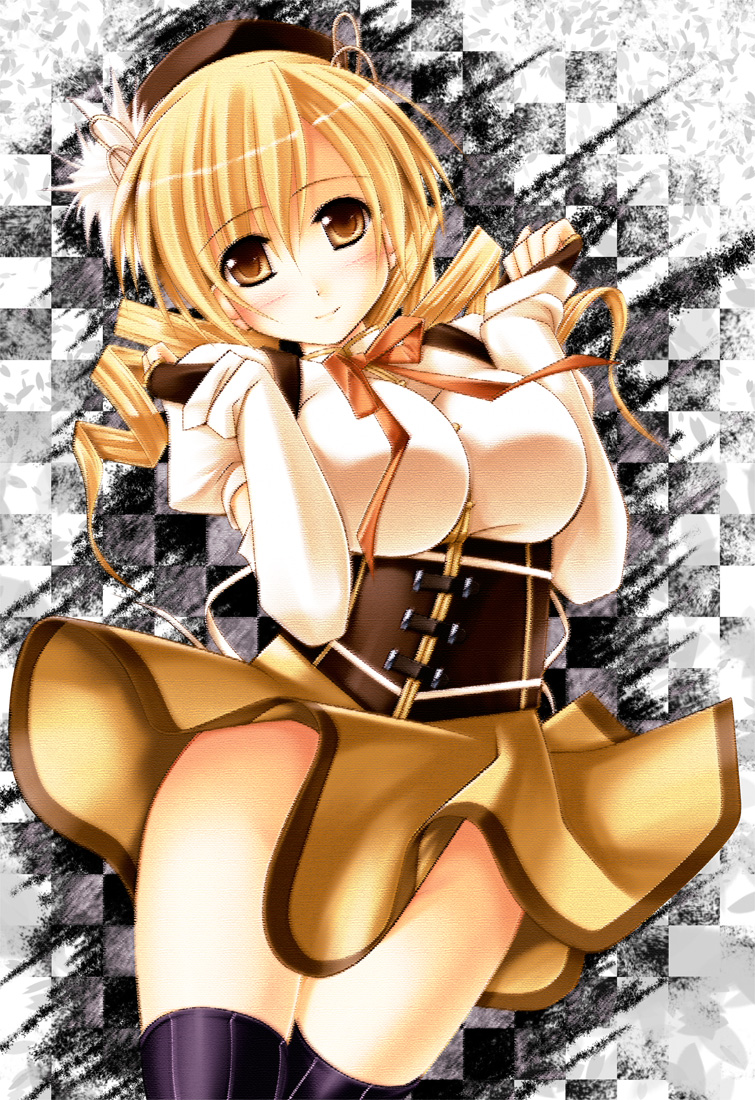 blush, drill_hair, kai_yuuki, mahou_shoujo_madoka_magica, parakiss, solo, thigh-highs, thighhighs