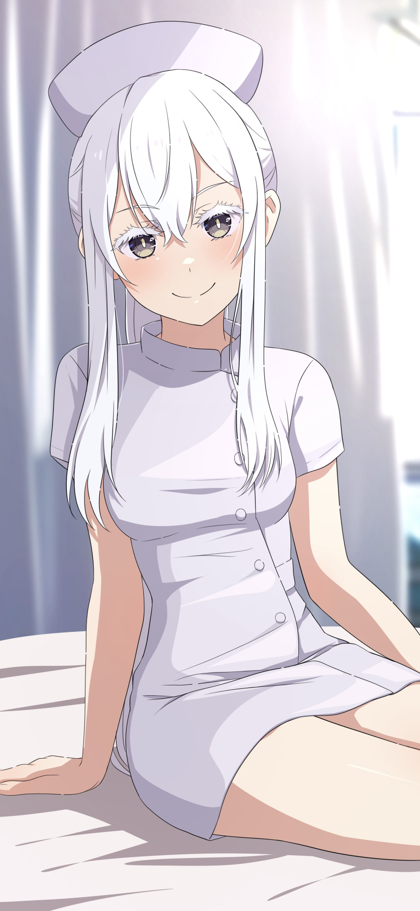 1girl, echidna_(re:zero), looking_at_viewer, na-suke, nurse, re:zero_kara_hajimeru_isekai_seikatsu, smile, solo