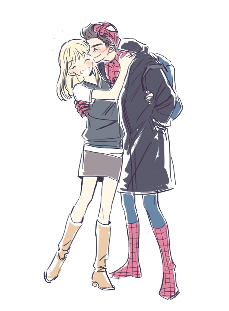1boy, 1girl, animal_print, animification, backpack, bag, black_coat, blonde_hair