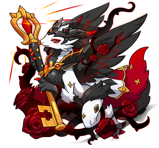 cape, clavis_(dragon_village), dragon, dragon_village_(series), dragon_village_collection, flower, game_cg, holding, holding_key, key, mole, mole_under_eye, no_humans, official_art, plant, red_eyes, red_flower, red_rose, rose, third-party_source, thorns, transparent_background, vines