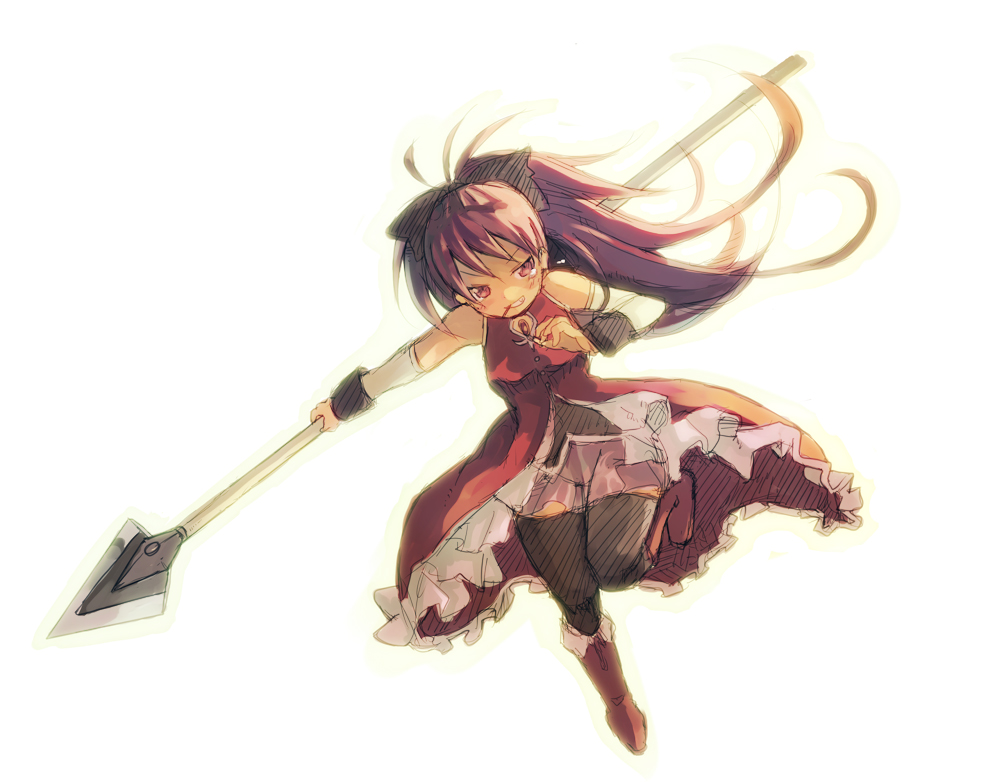bow, hair_bow, long_hair, magical_girl, mahou_shoujo_madoka_magica, milcoco, pocky, polearm