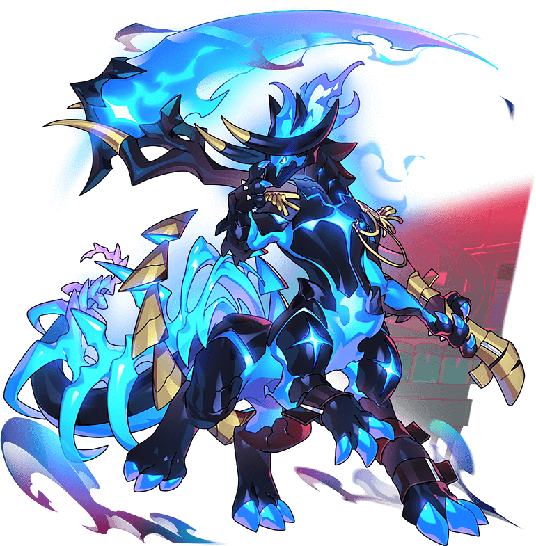 1other, aiguillette, blue_fire, centauroid, dragon_village_(series), dragon_village_collection, epaulettes, finger_to_eye, fire, flaming_weapon, furry, game_cg, holding, holding_scythe, i'm_watching_you, indoors, no_mouth, official_art, scythe, taur, telos_gamma_(blue_knight)_(dragon_village), telos_gamma_(dragon_village), third-party_source, transparent_background, v
