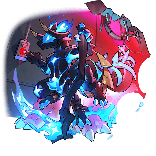 1other, blue_fire, cable, centauroid, dragon, dragon_village_(series), dragon_village_collection, fire, flaming_weapon, furry, game_cg, holding, holding_scythe, indoors, no_mouth, official_art, pressing_button, push-button, scythe, shoulder_pads, stepped_on, taur, telos_gamma_(blue_knight)_(dragon_village), telos_gamma_(dragon_village), third-party_source, transparent_background