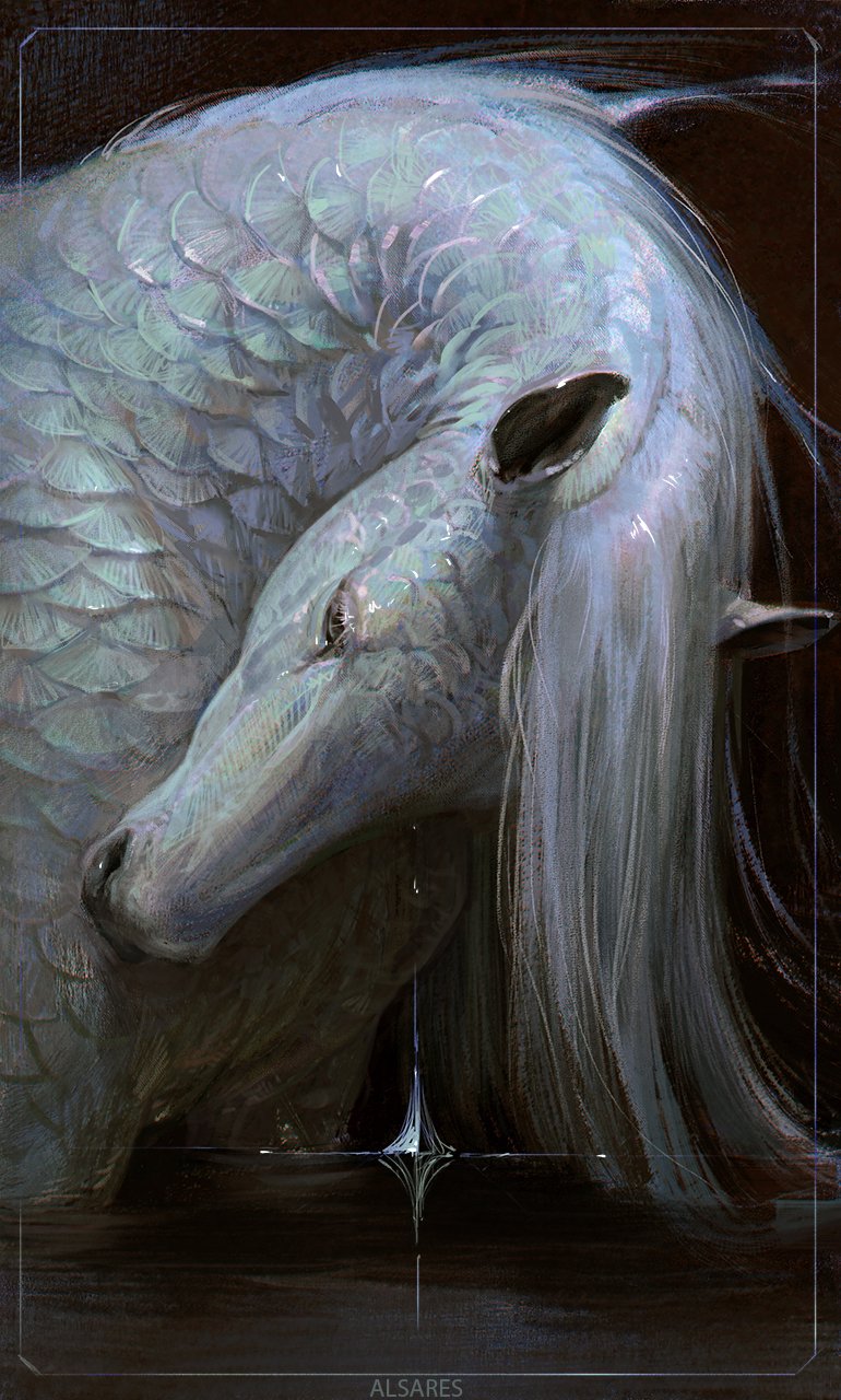 alsareslynx, highres, horse, kelpie, mane, original, partially_submerged, scales, water, white_hair, white_scales