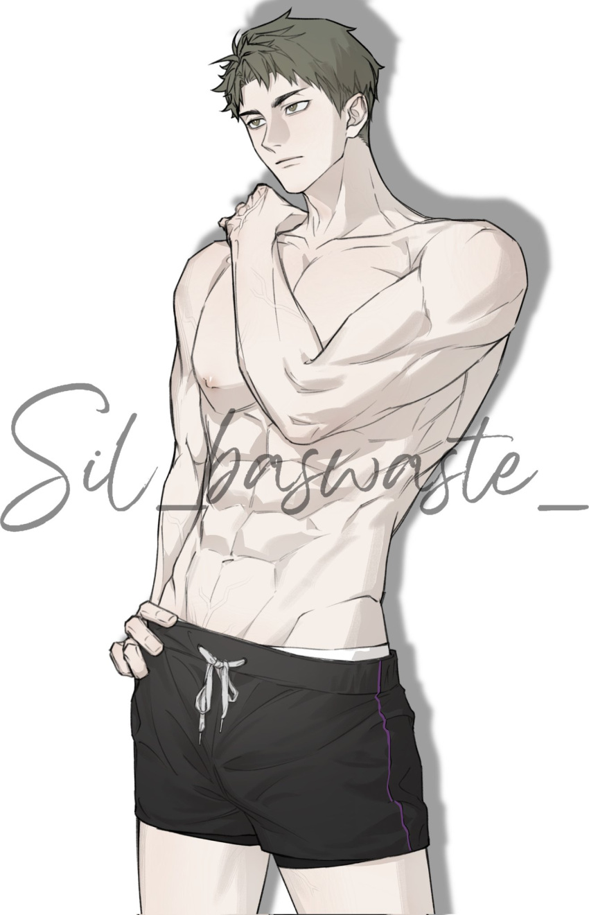 1boy, abs, artist_name, boxers, closed_mouth, haikyuu!!, hand_on_own_shoulder, highres
