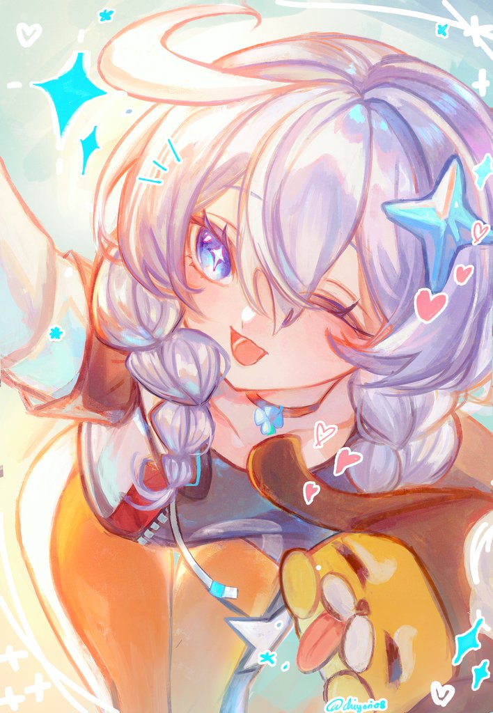 1girl, blue_eyes, braid, chiyori08, diamond-shaped_pupils, diamond_(shape), hair_between_eyes, hair_ornament